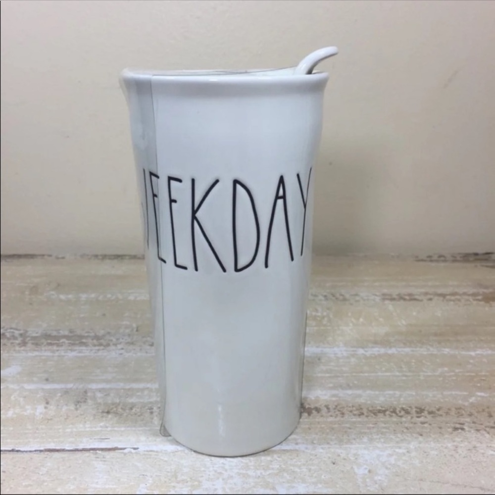 Rae Dunn White and Black Text Insulating Tall Weekday Drink Tumbler Mug Sealed